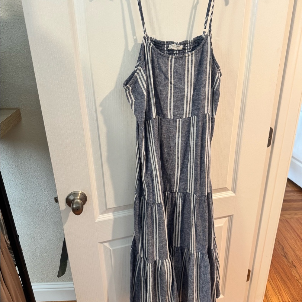 beachlunchlounge Navy and White Striped Maxi Dress